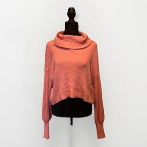 Wild Fable Fall Fashion Cozy Pink Knit Cropped Autumn Sweater, Cowl Neck, Medium